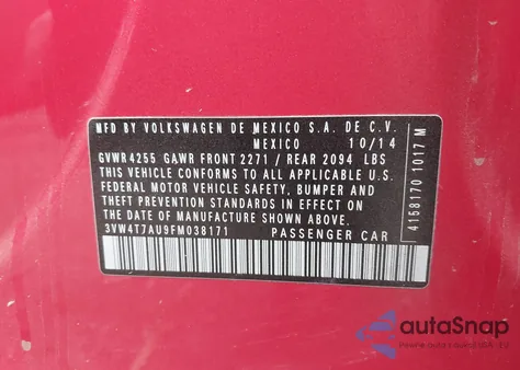 2015 Volkswagen Golf Gti 2.0T Se 4-Door z USA, uszkodzony, nr VIN 3VW4T7AU9FM038171